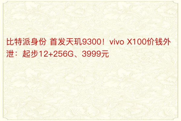 比特派身份 首发天玑9300！vivo X100价钱外泄：起步12+256G、3999元