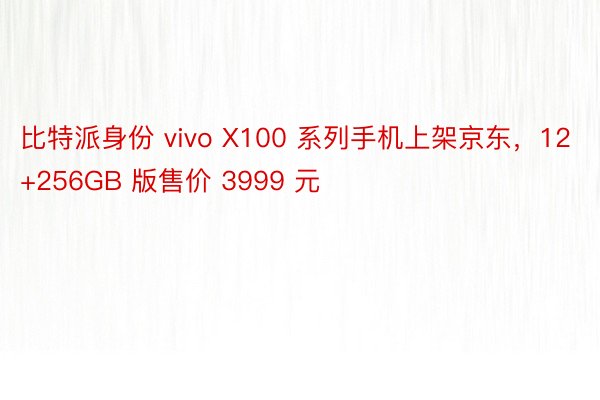比特派身份 vivo X100 系列手机上架京东，12+256GB 版售价 3999 元